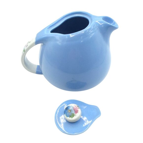 Halls Superior Blue Ceramic Teapot With Floral Handle & Lid Rose Parade 1259 Vin - Picture 5 of 6